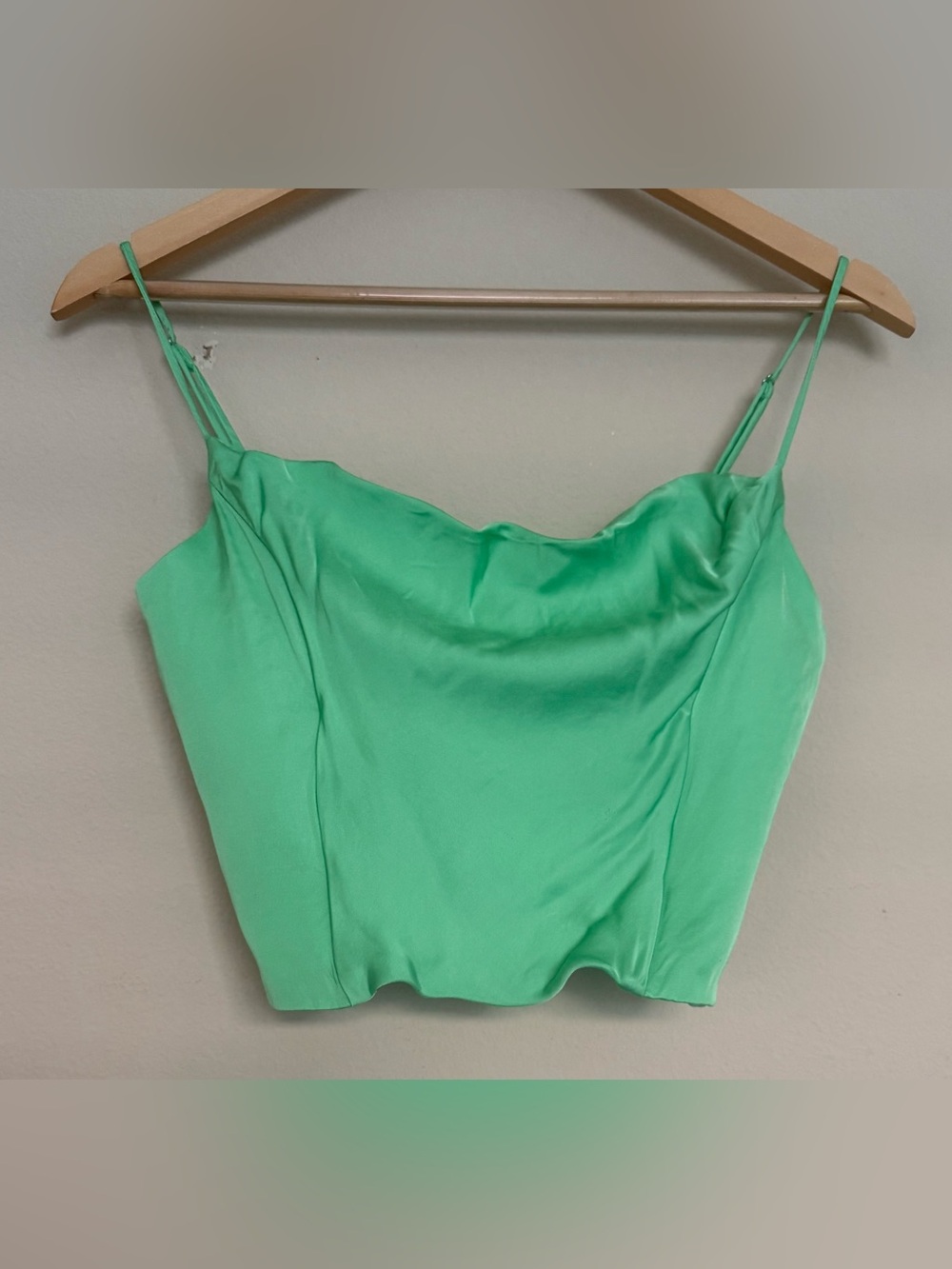 Zara Green Satin Cropped Top Size Small
